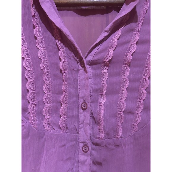 VTG Y2K Tailor B Moss Sheer Purple Blouse-Lace-Tie‎ Sleeve-Sz S-Fairy-Whimsigoth - Picture 3 of 10